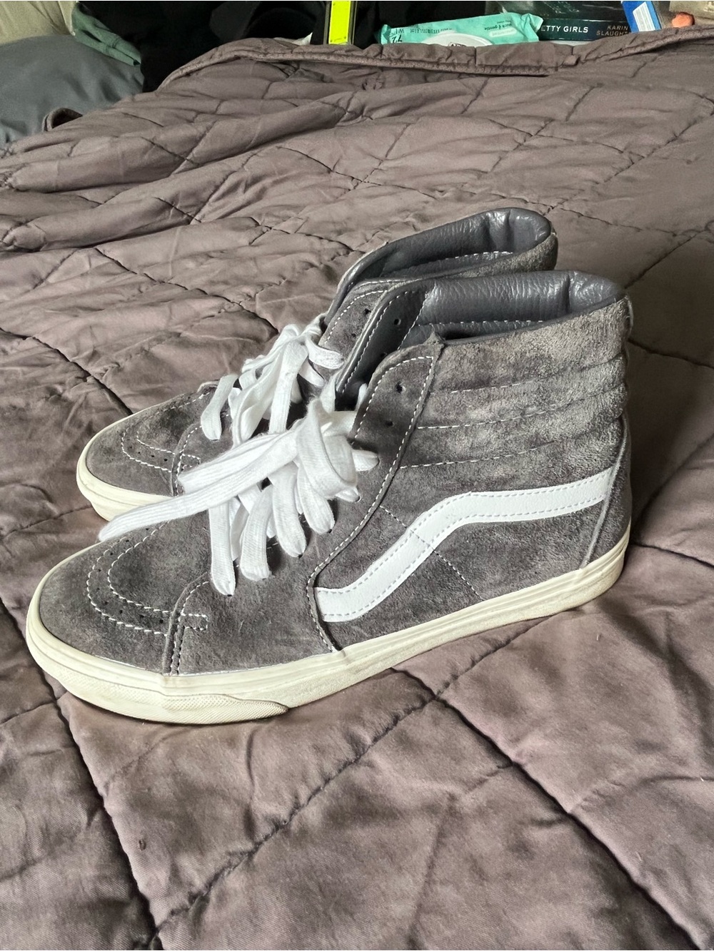 Vans Kids Gray Suede Sk8-Hi Sneakers with White Stripe